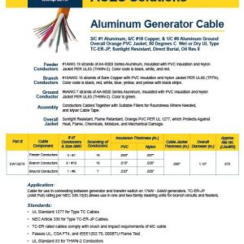 ACES Solutions Aluminum Generator Cable  Thumbnail